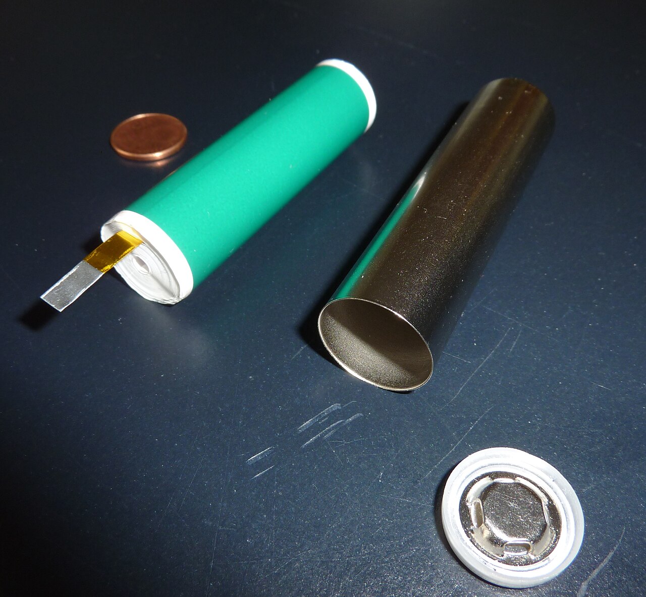 Cutaway view of a cylindrical lithium-ion cell showing the wound electrode