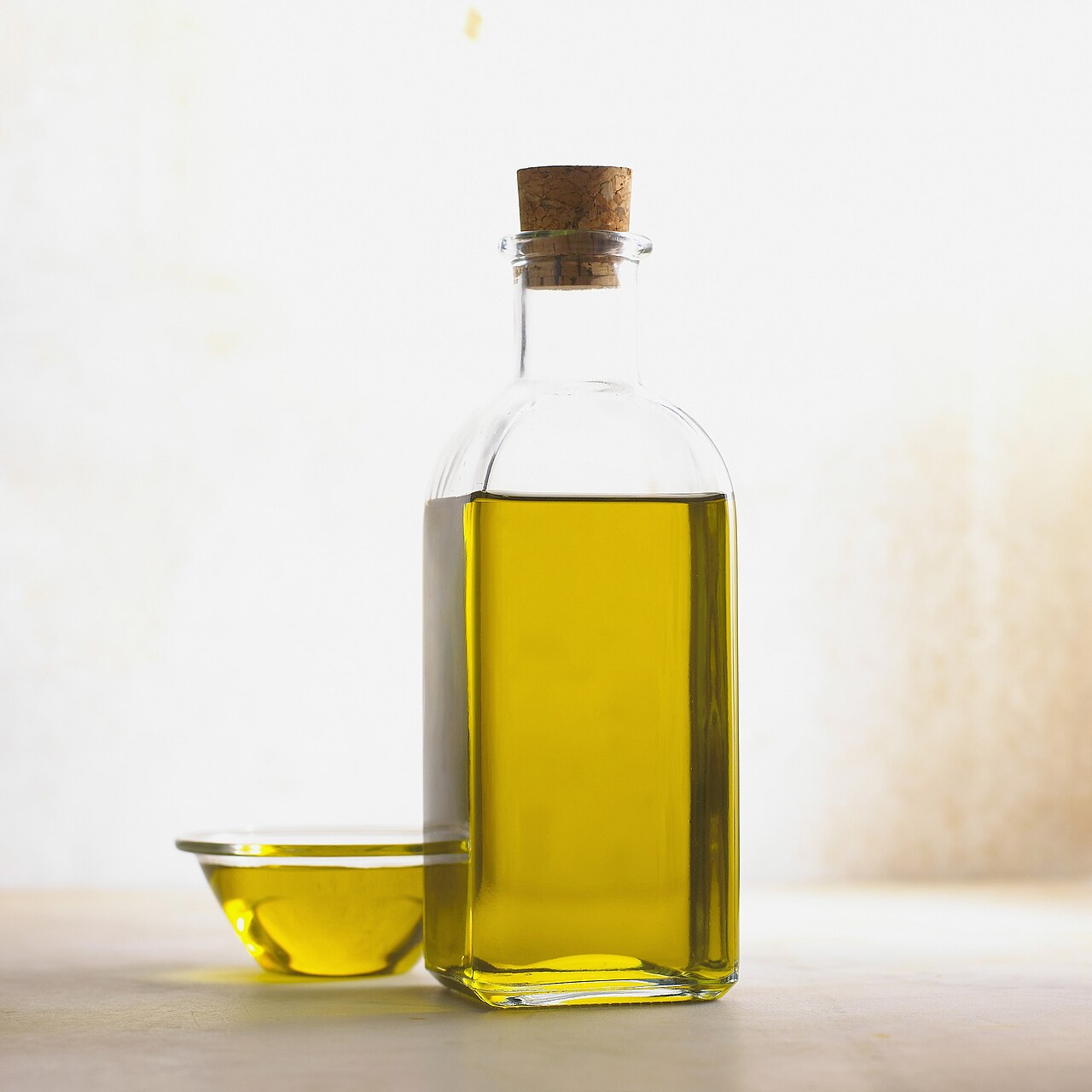 Olive oil in a dark glass bottle