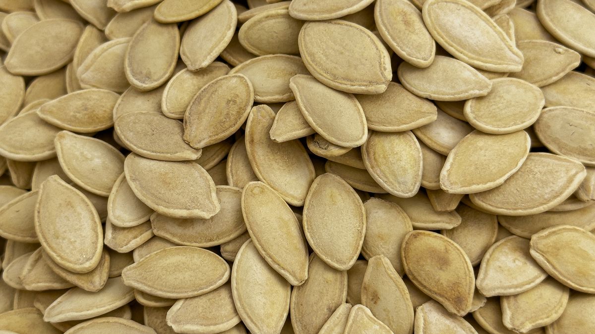 Close-up of pumpkin seeds, one of the densest dietary sources of magnesium